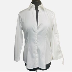 COPY - Ann Taylor white button up with drawstring detail on sleeves Size 8